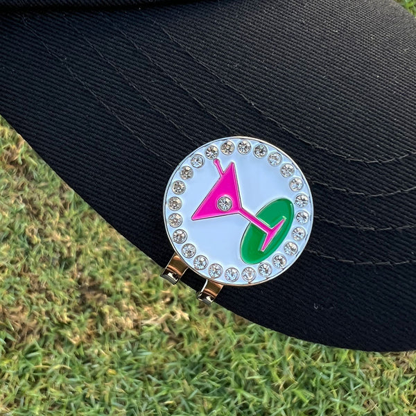 Giggle Golf Bling 19th Hole Ball Marker With Magnetic Hat Clip, On A Black Hat