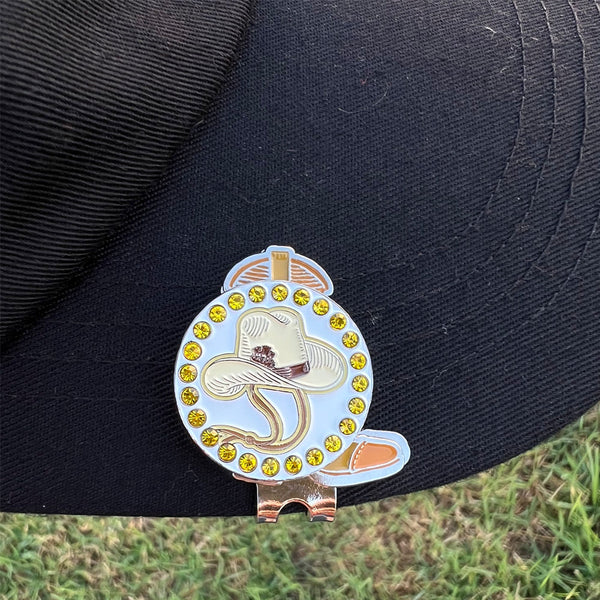 Giggle Golf bling cowboy hat ball marker on a boot hat clip