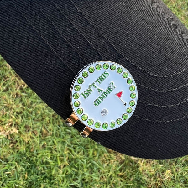 Giggle Golf Bling Isn't This A Gimme Ball Marker With Magnetic Hat Clip, On A Black Hat