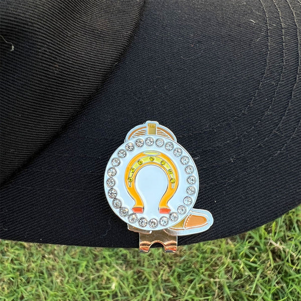 Giggle Golf bling horseshoe ball marker on boot hat clip