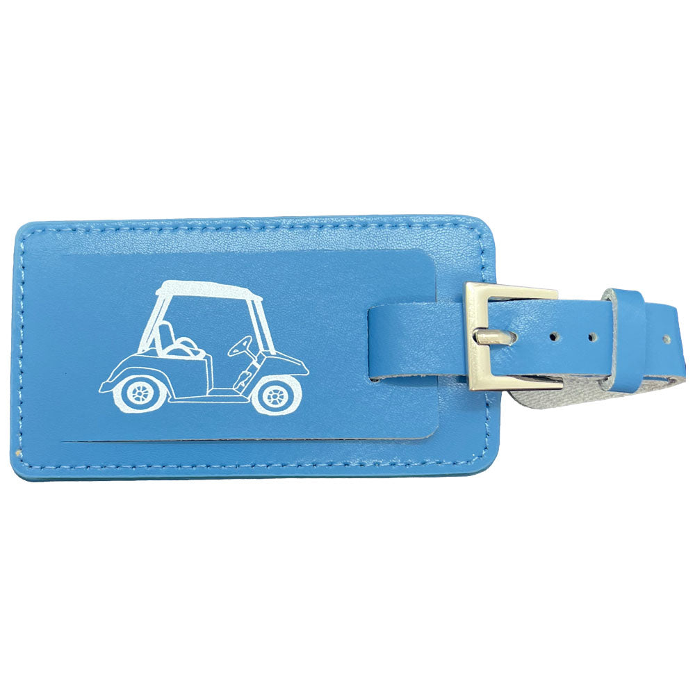 Blue Leather Luggage Tag - Golf Cart Design