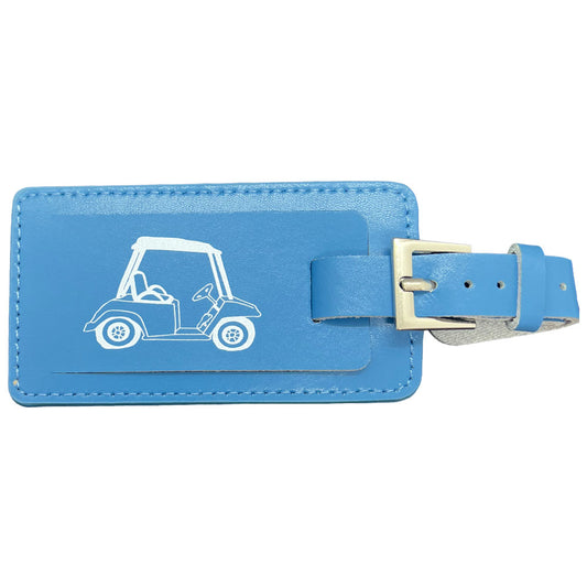 Blue Leather Luggage Tag - Golf Cart Design