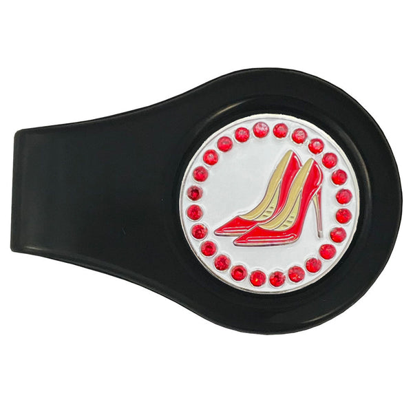 Giggle Golf Bling Red High Heels Golf Ball Marker On Magnetic Black Clip