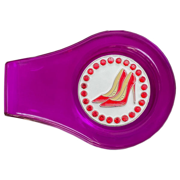 Giggle Golf Bling Red High Heels Golf Ball Marker On Magnetic Purple Clip