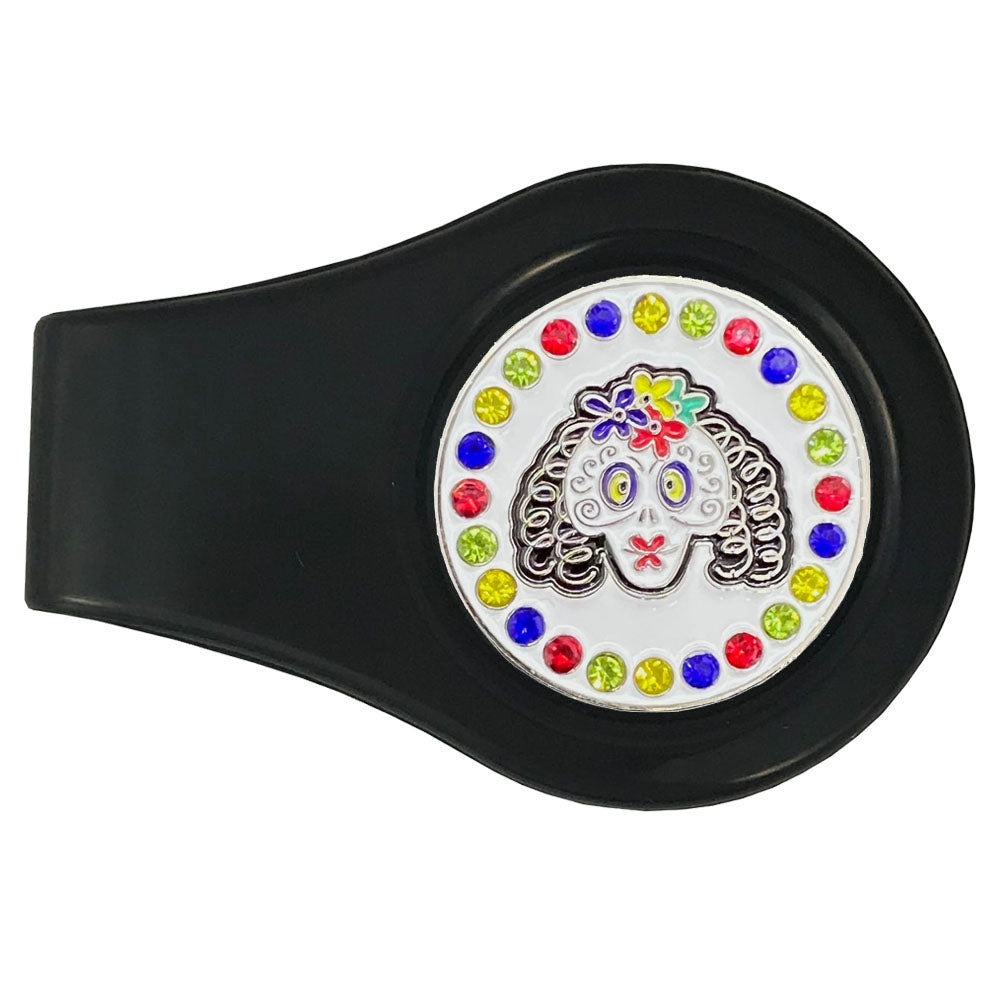 Giggle Golf Bling Sugar Skull Ball Marker On Black Magnetic Clip