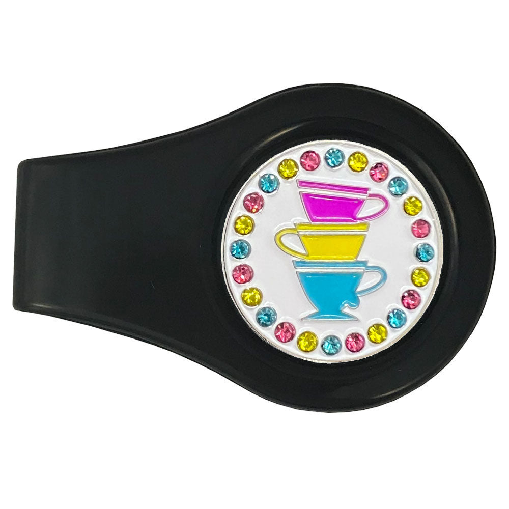 Giggle Golf Bling Teacups Ball Marker On A Black Magnetic Clip