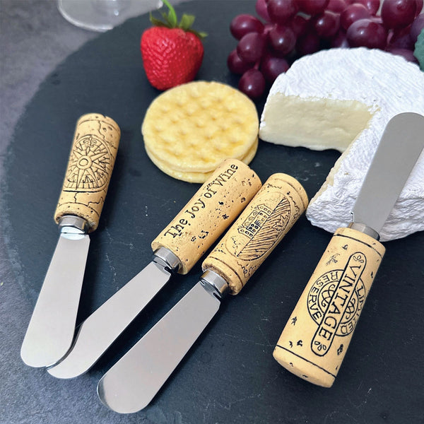 Wine Cork Cheese Spreader Set Next To Cheese & Crackers