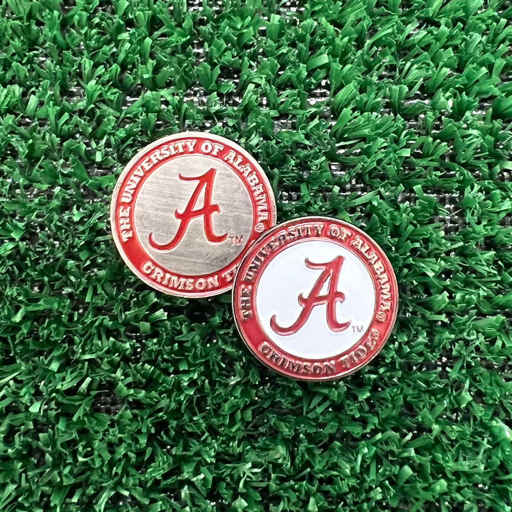 University of Alabama double-sided golf ball marker with Crimson Tide logo