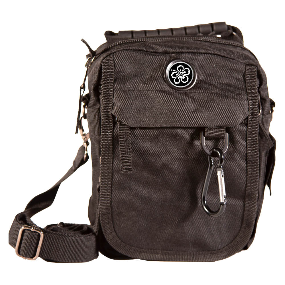 black custom urban day pack with custom golf ball medallion