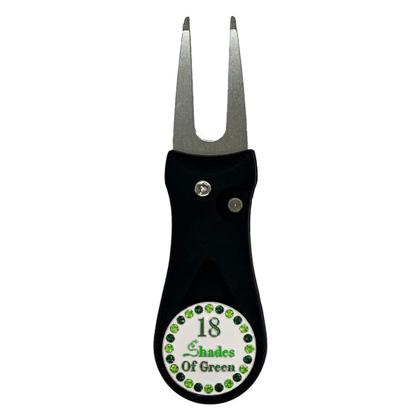 Giggle Golf Bling 18 Shades Of Green Ball Marker On A Plastic, Black, Divot Repair Tool