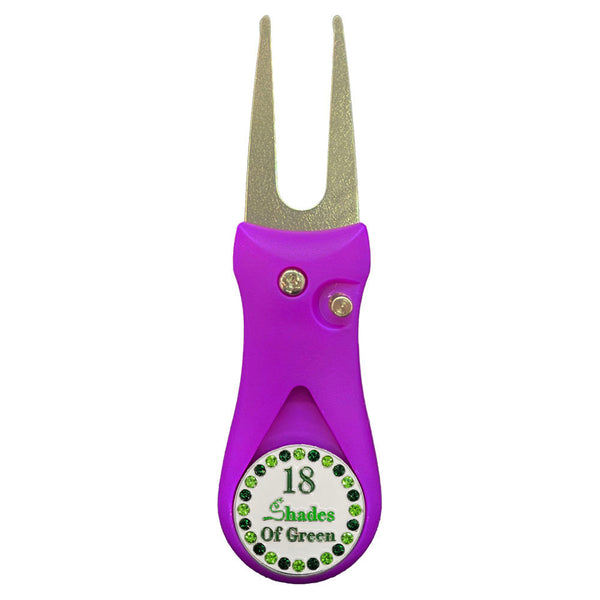 Giggle Golf Bling 18 Shades Of Green Ball Marker On A Plastic, Purple, Divot Repair Tool
