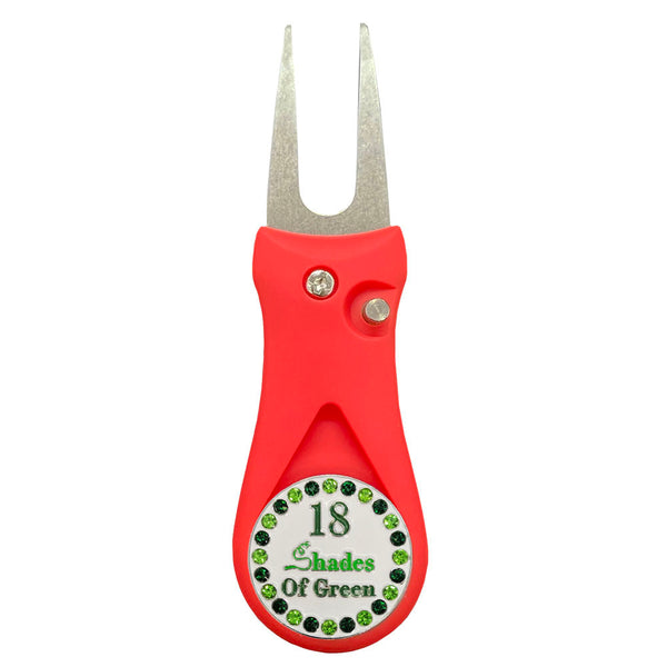 Giggle Golf Bling 18 Shades Of Green Ball Marker On A Plastic, Red, Divot Repair Tool