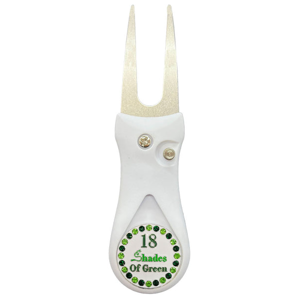 Giggle Golf Bling 18 Shades Of Green Ball Marker On A Plastic, White, Divot Repair Tool