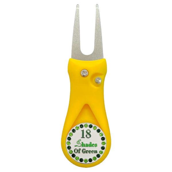 Giggle Golf Bling 18 Shades Of Green Ball Marker On A Plastic, Yellow, Divot Repair Tool