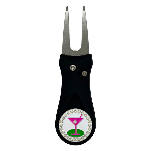 Giggle Golf Bling 19th Hole Ball Marker On A Plastic, Black, Divot Repair Tool