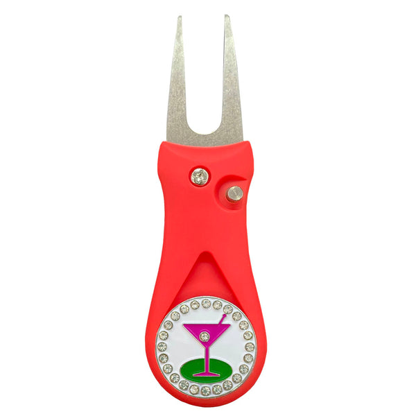 Giggle Golf Bling 19th Hole Ball Marker On A Plastic, Red, Divot Repair Tool
