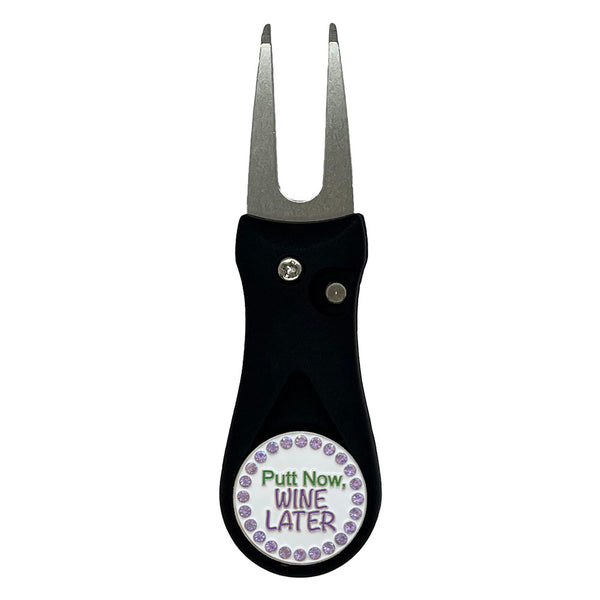 Giggle Golf Bling Putt Now Wine Later Ball Marker On A Plastic, Black, Divot Repair Tool