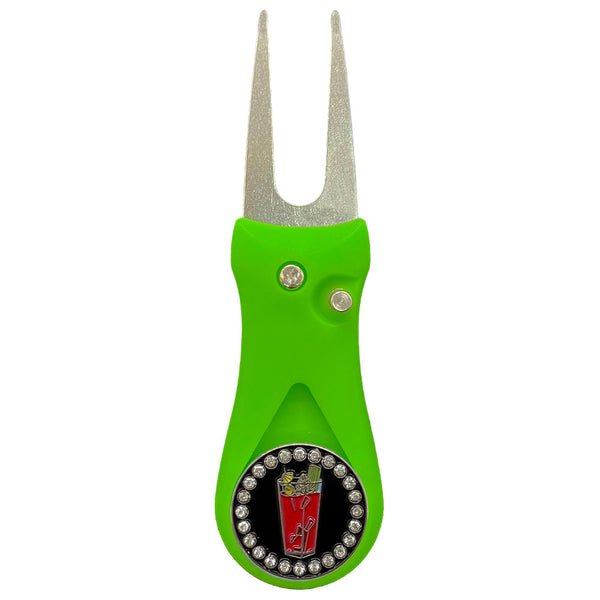 Giggle Golf Bling Bloody Mary Ball Marker On A Plastic, Green, Divot Repair Tool
