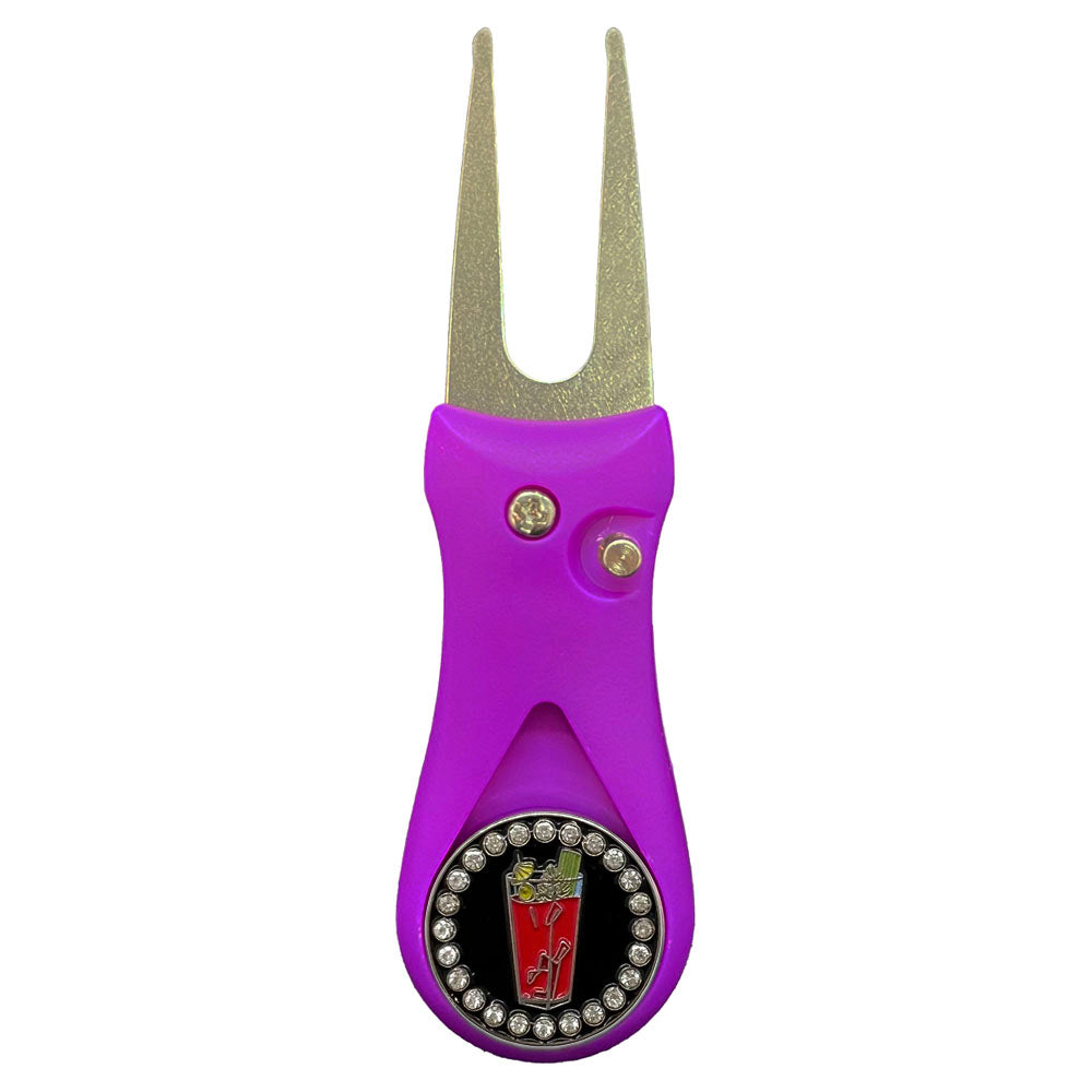 Giggle Golf Bling Bloody Mary Ball Marker On A Plastic, Purple, Divot Repair Tool