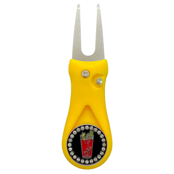 Giggle Golf Bling Bloody Mary Ball Marker On A Plastic, Yellow, Divot Repair Tool