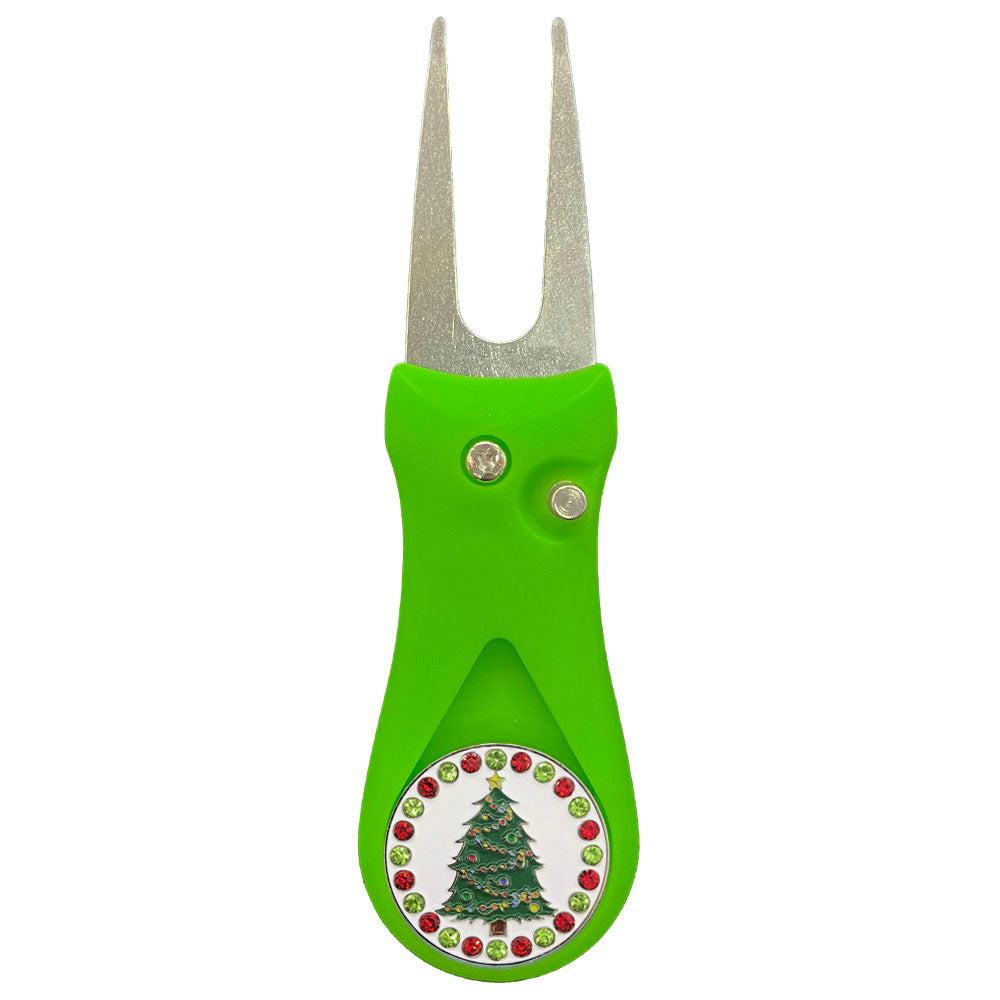 Giggle Golf Bling Christmas Tree Ball Marker On A Plastic, Green, Divot Repair Tool