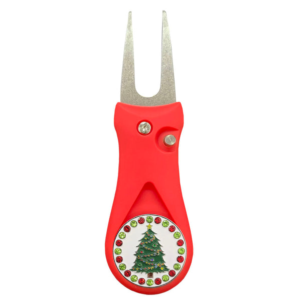 Giggle Golf Bling Christmas Tree Ball Marker On A Plastic, Red, Divot Repair Tool