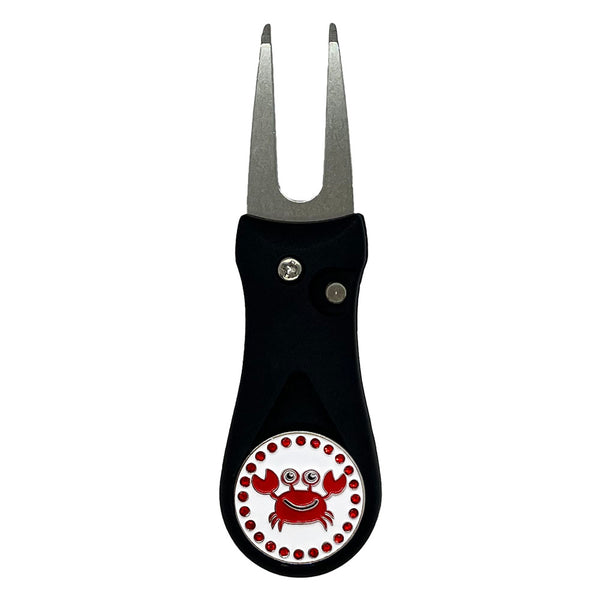 Giggle Golf Bling Red Crab Ball Marker On A Plastic, Black, Divot Repair Tool