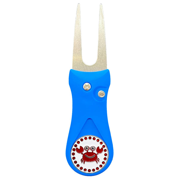 Giggle Golf Bling Red Crab Ball Marker On A Plastic, Blue, Divot Repair Tool
