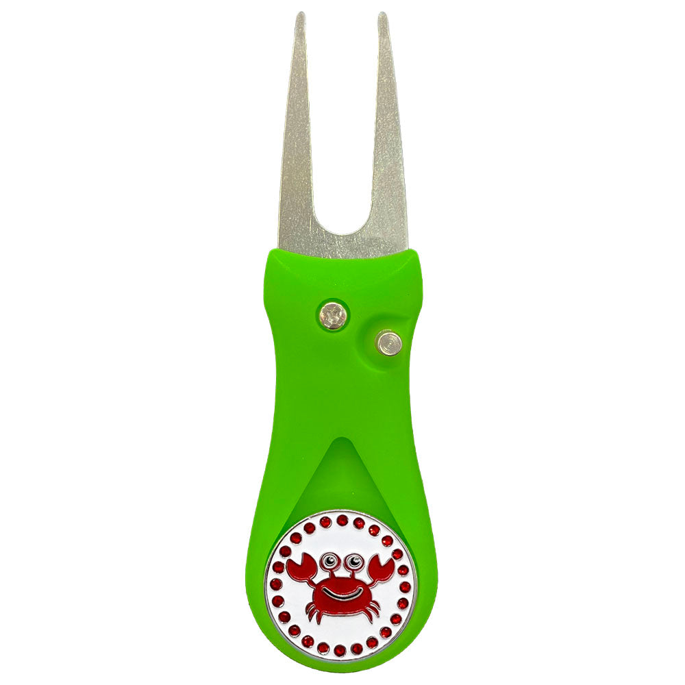 Giggle Golf Bling Red Crab Ball Marker On A Plastic, Green, Divot Repair Tool