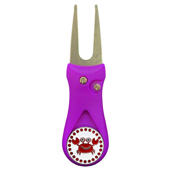 Giggle Golf Bling Red Crab Ball Marker On A Plastic, Purple, Divot Repair Tool
