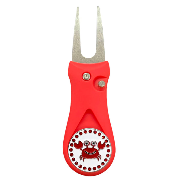 Giggle Golf Bling Red Crab Ball Marker On A Plastic, Red, Divot Repair Tool