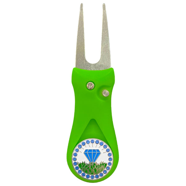 Giggle Golf Bling Blue Diamond In The Rough Ball Marker On A Plastic, Green, Divot Repair Tool