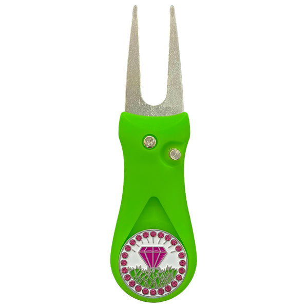 Giggle Golf Bling Pink Diamond In The Rough Ball Marker On A Plastic, Green, Divot Repair Tool