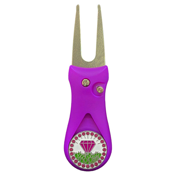 Giggle Golf Bling Pink Diamond In The Rough Ball Marker On A Plastic, Purple, Divot Repair Tool