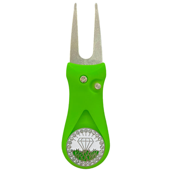 Giggle Golf Bling White Diamond In The Rough Ball Marker On A Plastic, Green, Divot Repair Tool