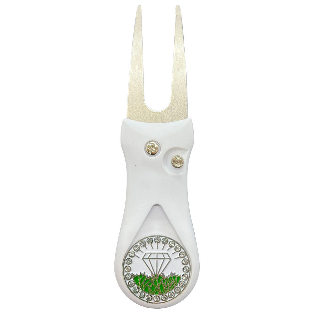 Giggle Golf Bling White Diamond In The Rough Ball Marker On A Plastic, White, Divot Repair Tool