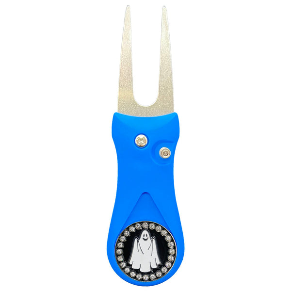 Giggle Golf Bling Ghost Ball Marker On A Plastic, Blue, Divot Repair Tool
