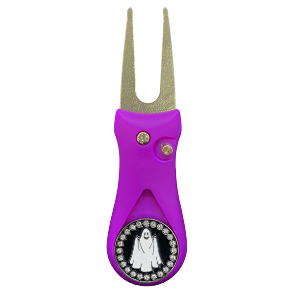 Giggle Golf Bling Ghost Ball Marker On A Plastic, Purple, Divot Repair Tool