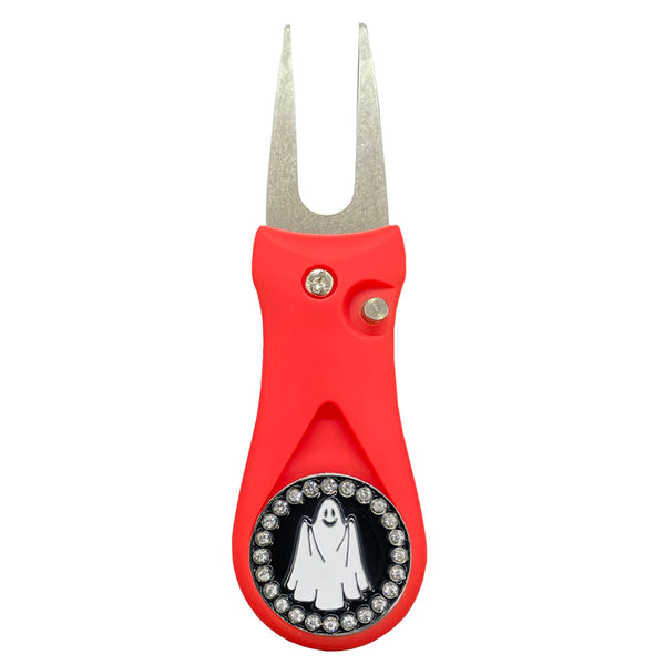 Giggle Golf Bling Ghost Ball Marker On A Plastic, Red, Divot Repair Tool