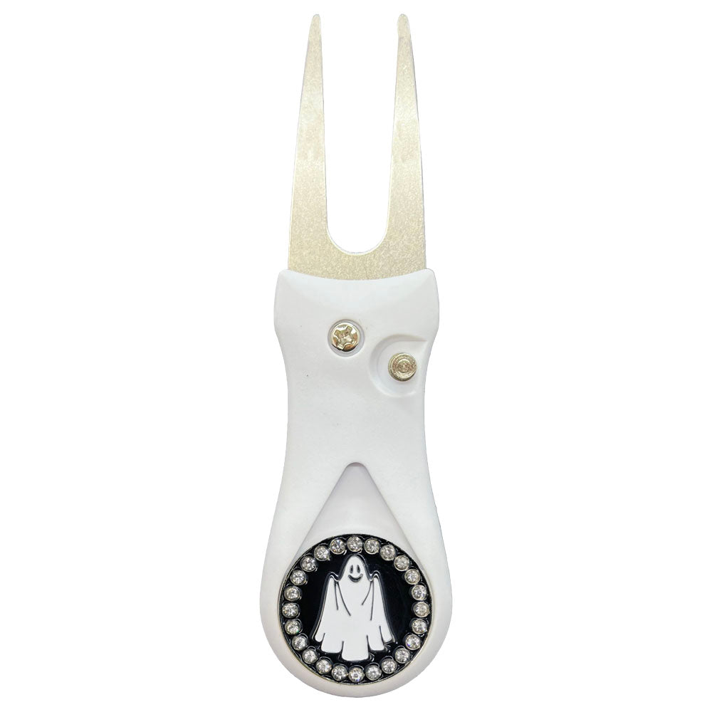 Giggle Golf Bling Ghost Ball Marker On A Plastic, White, Divot Repair Tool