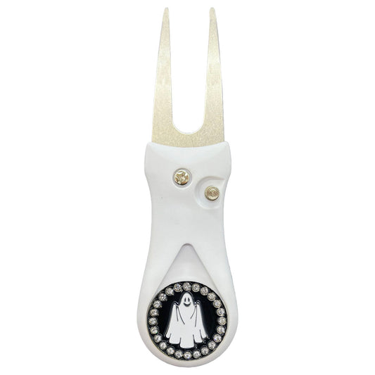 Giggle Golf Bling Ghost Ball Marker On A Plastic, White, Divot Repair Tool