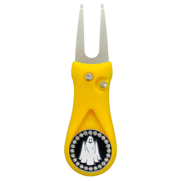 Giggle Golf Bling Ghost Ball Marker On A Plastic, Yellow, Divot Repair Tool