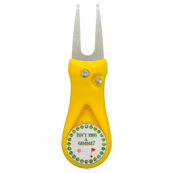 Giggle Golf Bling Isn't This A Gimme Ball Marker On A Plastic, Yellow, Divot Repair Tool