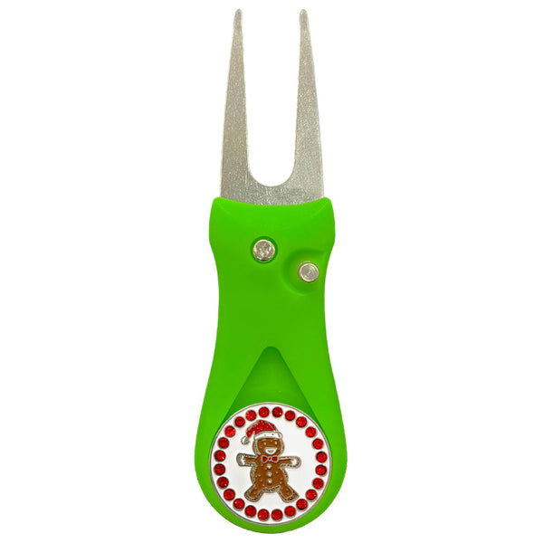 Giggle Golf Bling Gingerbread Man Ball Marker On A Plastic, Green, Divot Repair Tool