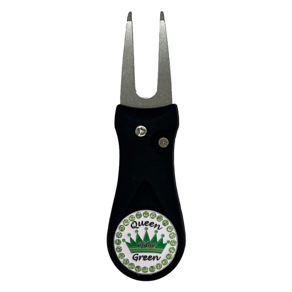 Giggle Golf Bling Queen Of The Green Ball Marker On A Plastic, Black, Divot Repair Tool