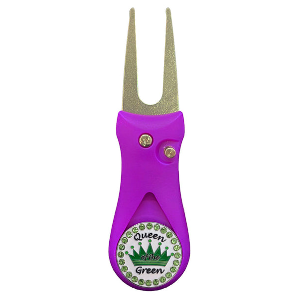 Giggle Golf Bling Queen Of The Green Ball Marker On A Plastic, Purple, Divot Repair Tool