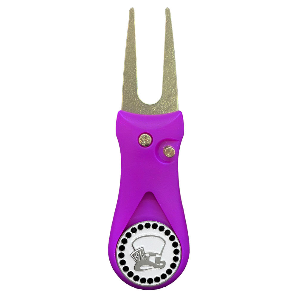 Giggle Golf Bling Madhatter Ball Marker On A Plastic, Purple, Divot Repair Tool