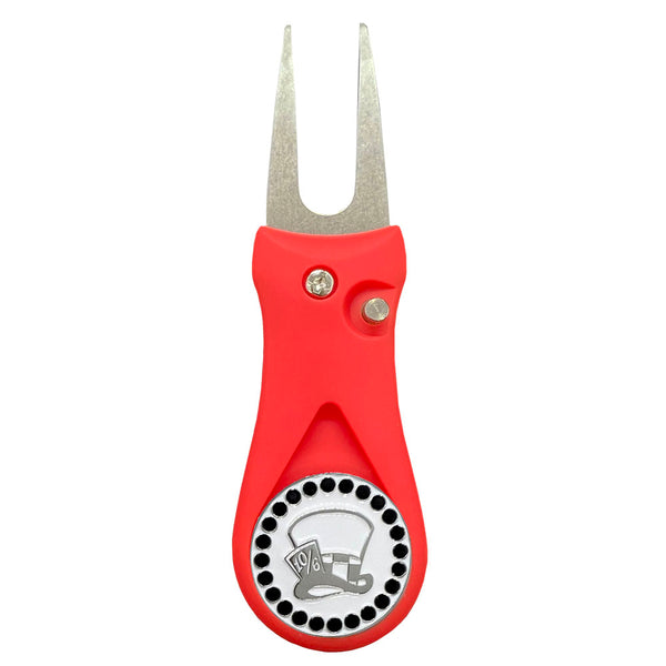 Giggle Golf Bling Madhatter Ball Marker On A Plastic, Red, Divot Repair Tool