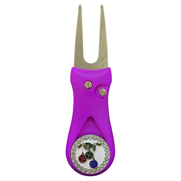 Giggle Golf Bling Christmas Ornaments Ball Marker On A Plastic, Purple, Divot Repair Tool
