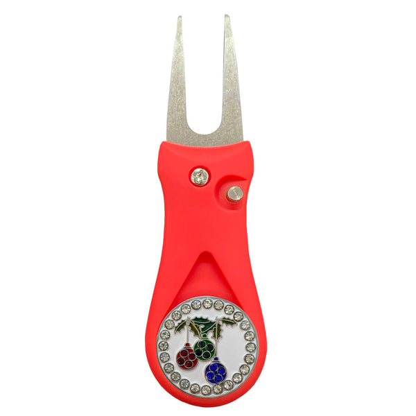 Giggle Golf Bling Christmas Ornaments Ball Marker On A Plastic, Red, Divot Repair Tool